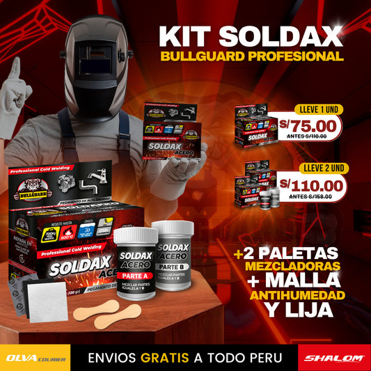 KIT SOLDADURA SOLDAX PROFESIONAL + 2 PALETA MEZCLADORAS + MALLA + LIJA F6